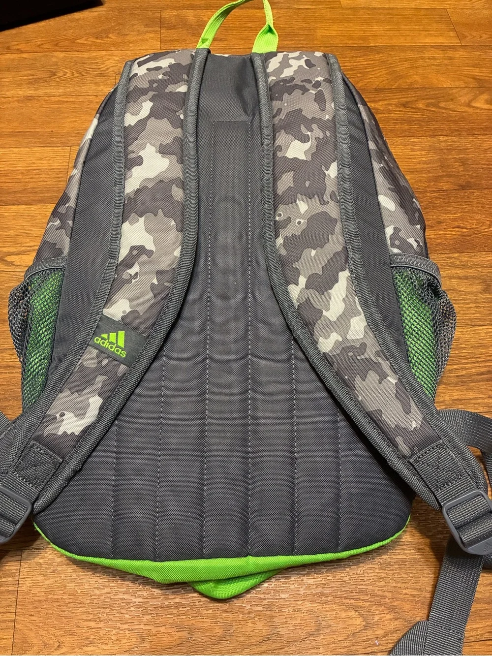 Adidas Gray Camo & Neon Green Athletic Backpack